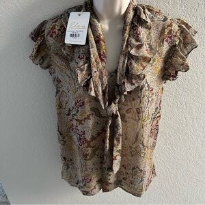 Elan nwt Olive tapestry chiffon blouse